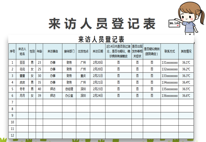 来访人员登记表