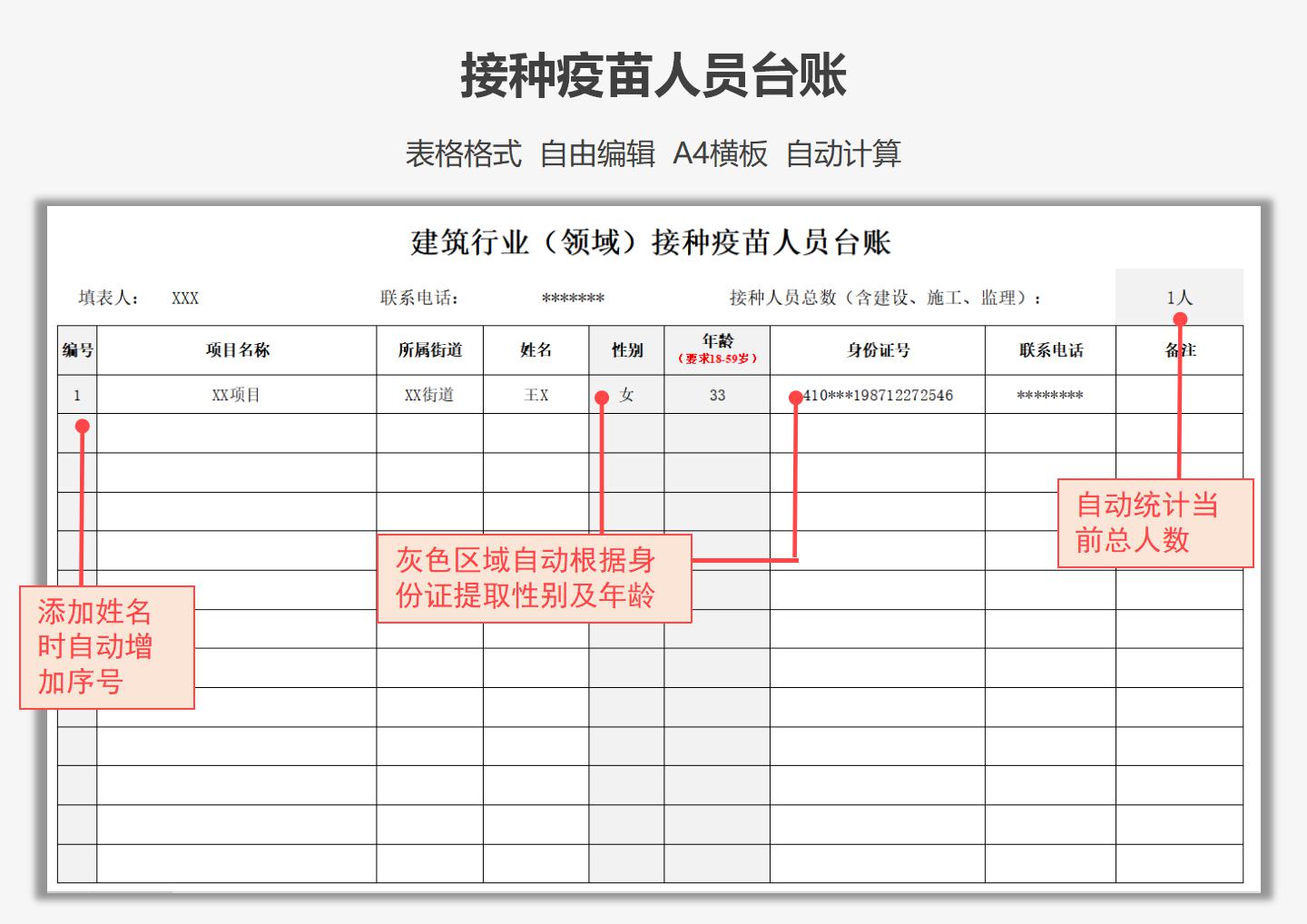 接种疫苗人员台账