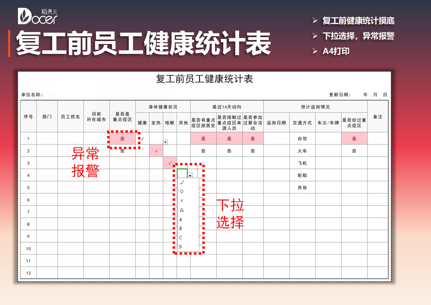 复工前员工健康统计表