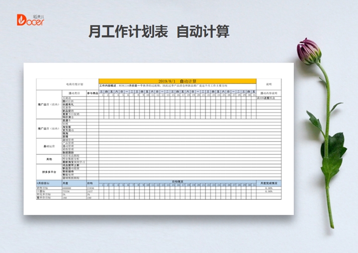 月工作计划表  自动计算