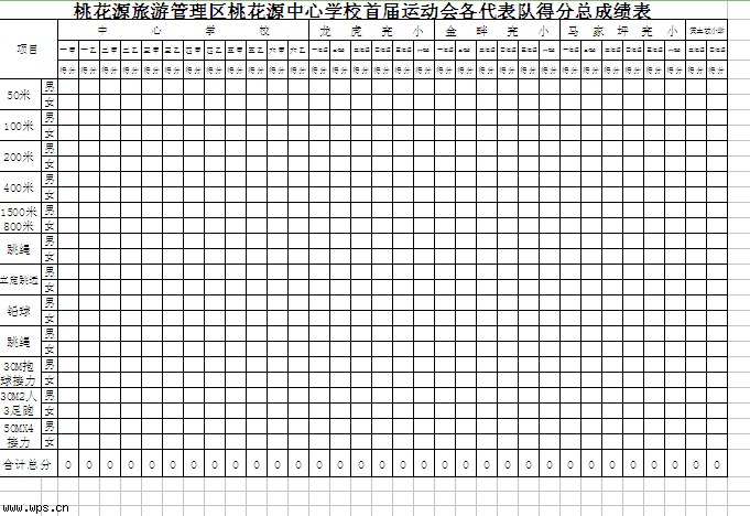 运动会代表队得分总表