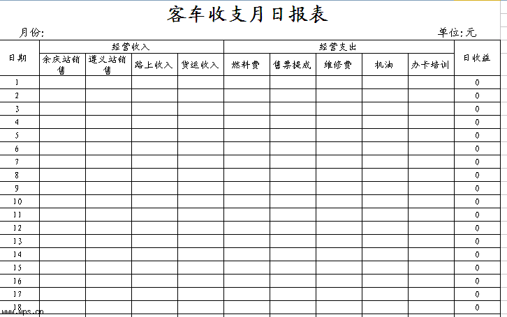 客车收益计算表