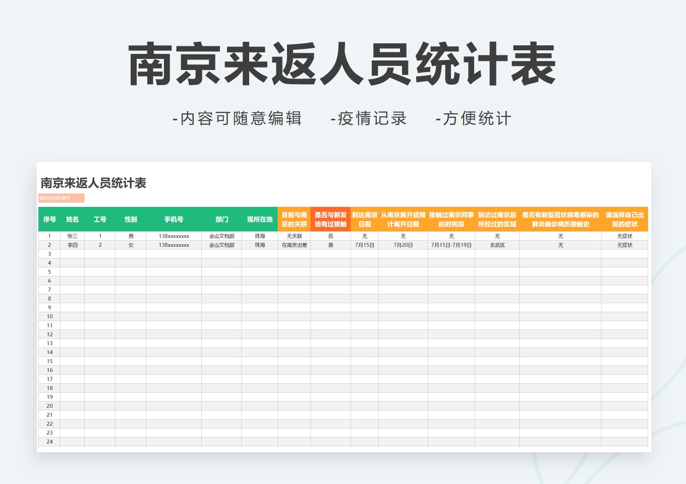 南京来返人员统计表