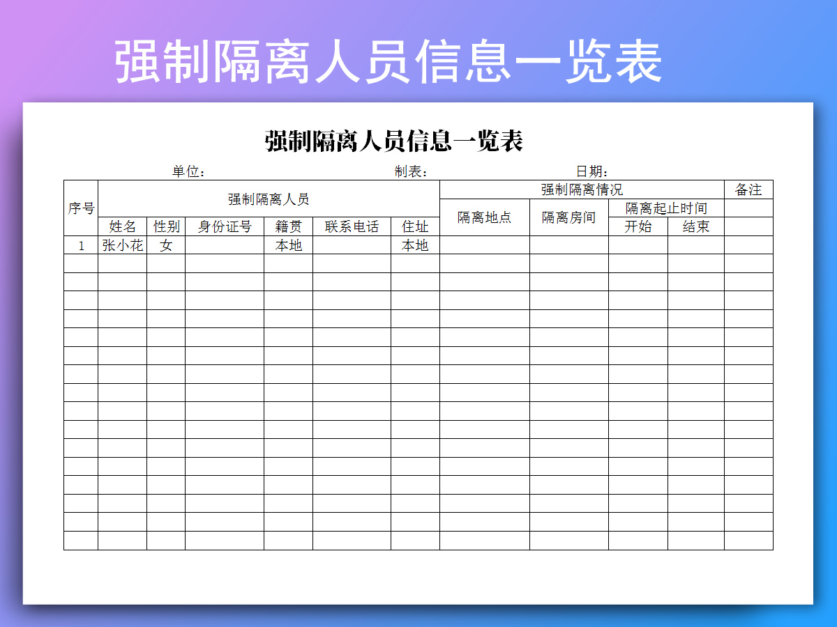 强制隔离人员信息一览表
