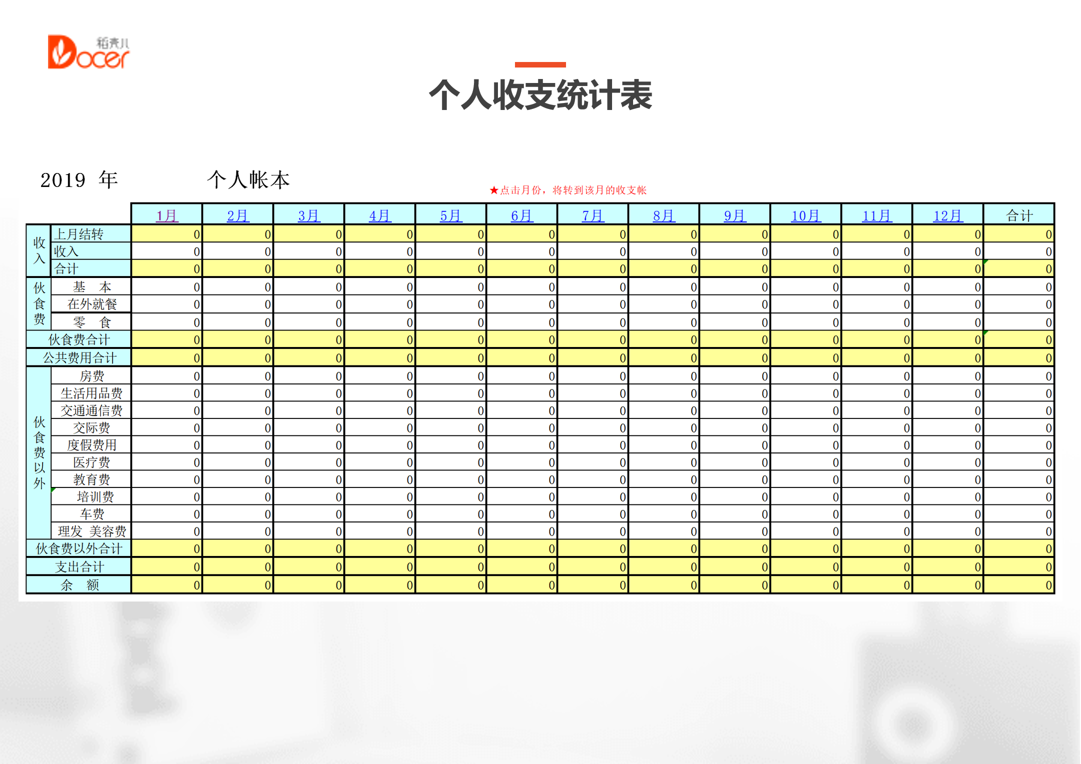 个人收支统计表