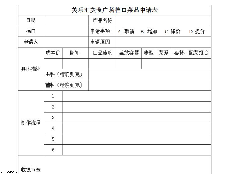 菜式变动申请表