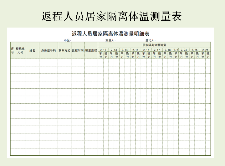 返程人员登记表