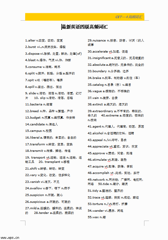 英语四级高频词汇