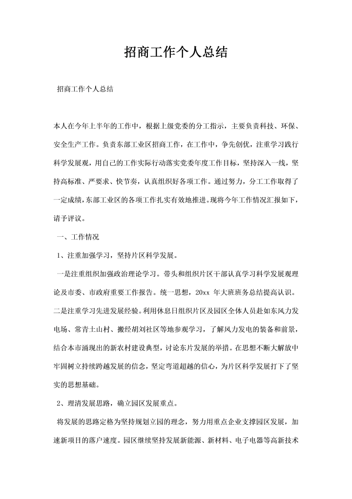 招商工作个人总结