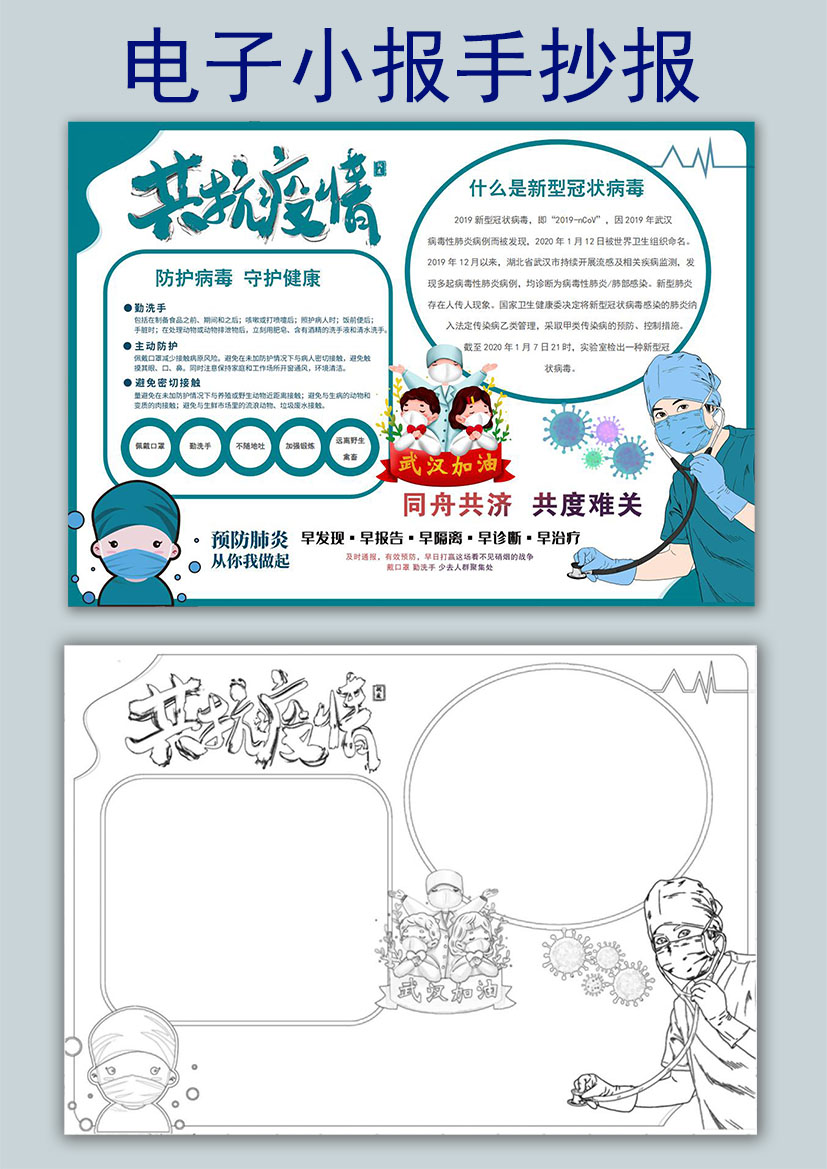 共抗疫情预防新肺炎电子小报