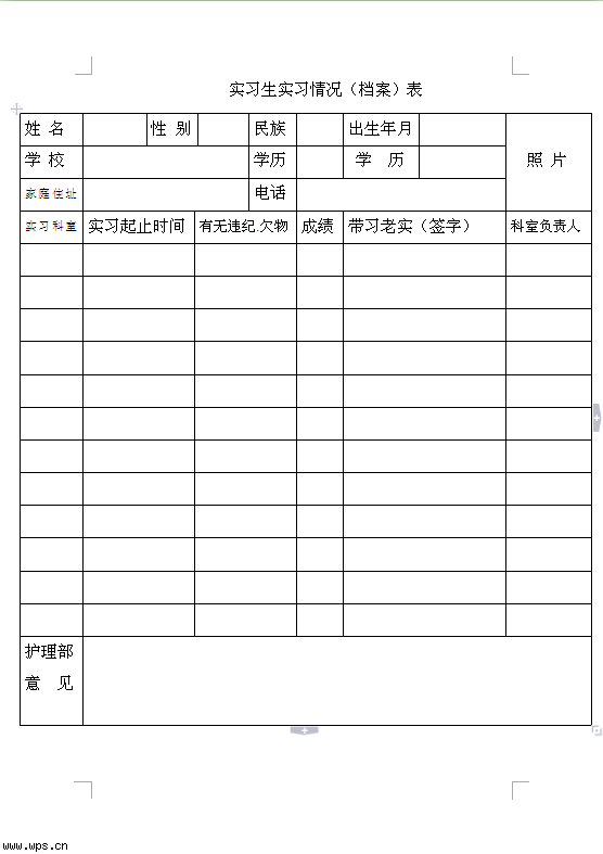 实习生实习情况表