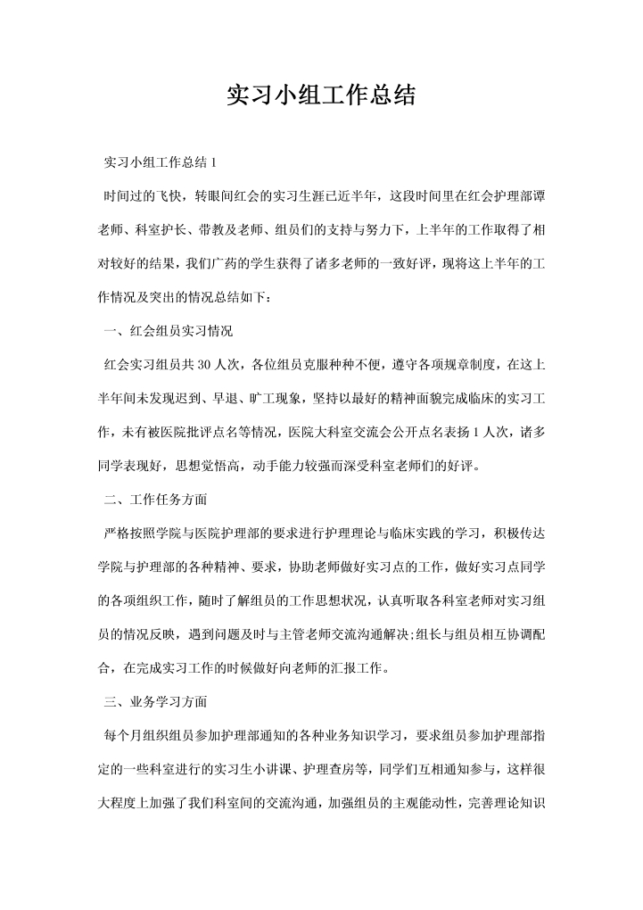 实习小组工作总结