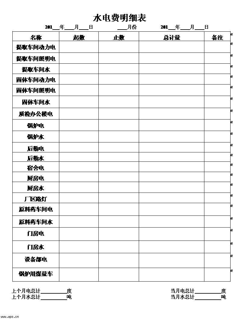 水电费明细表