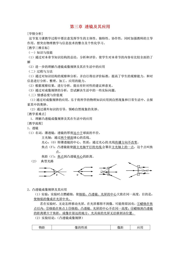 八年级物理上册第五章透镜及其应用复习教案26物理