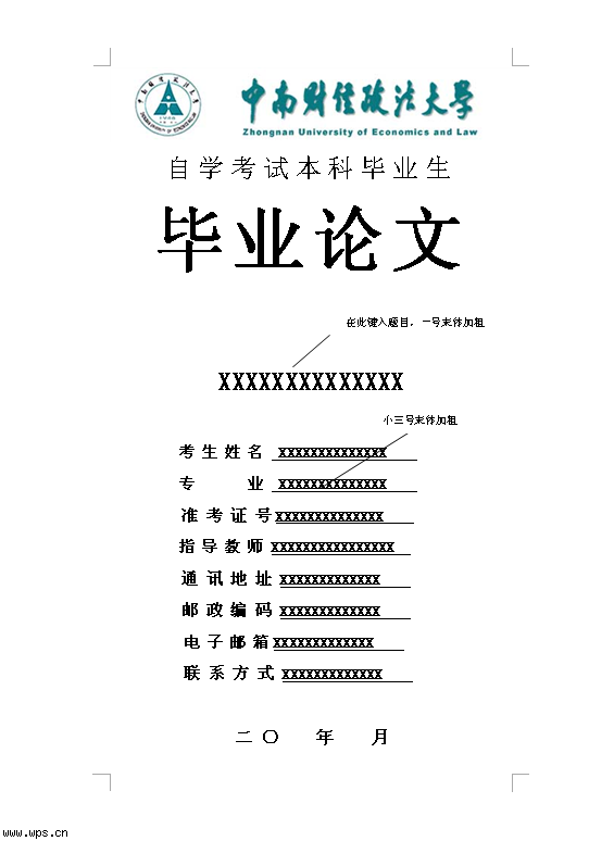 中南财经政法大学自考论文格式