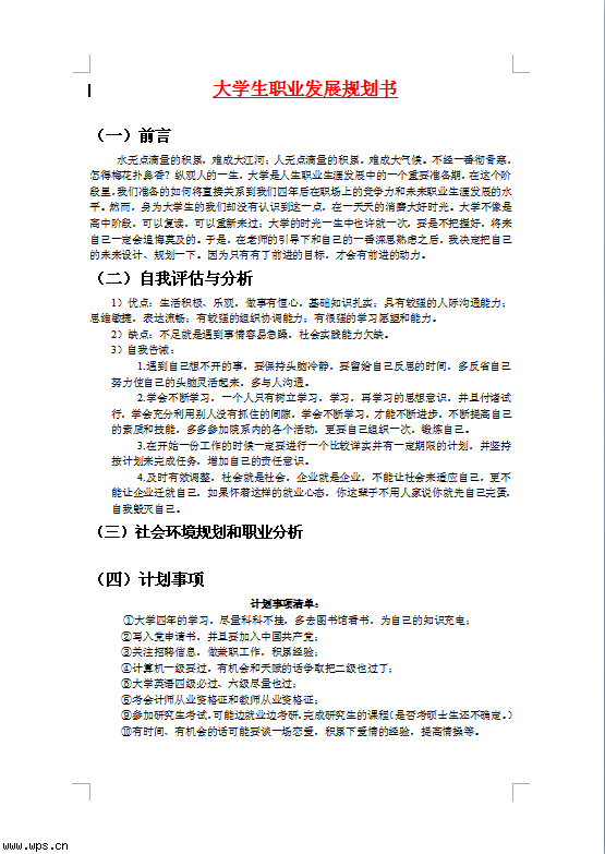 大学生职业发展规划书