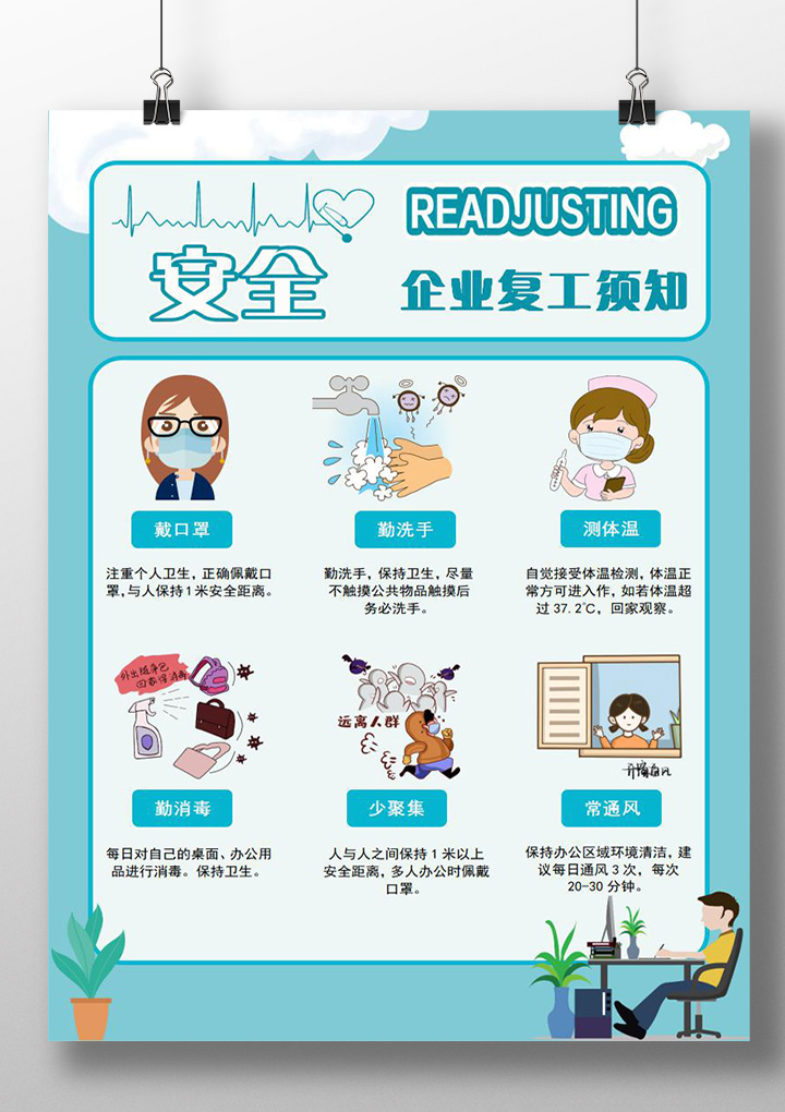 绿色简约企业复工须知模板