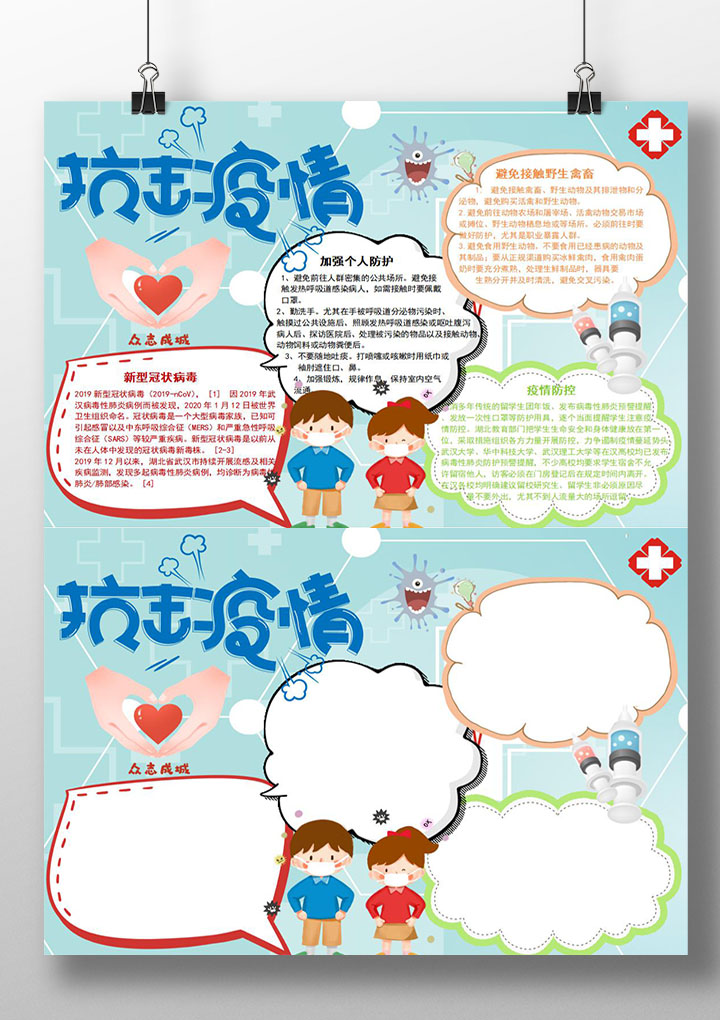 预防新型冠状病毒抗击疫情小报