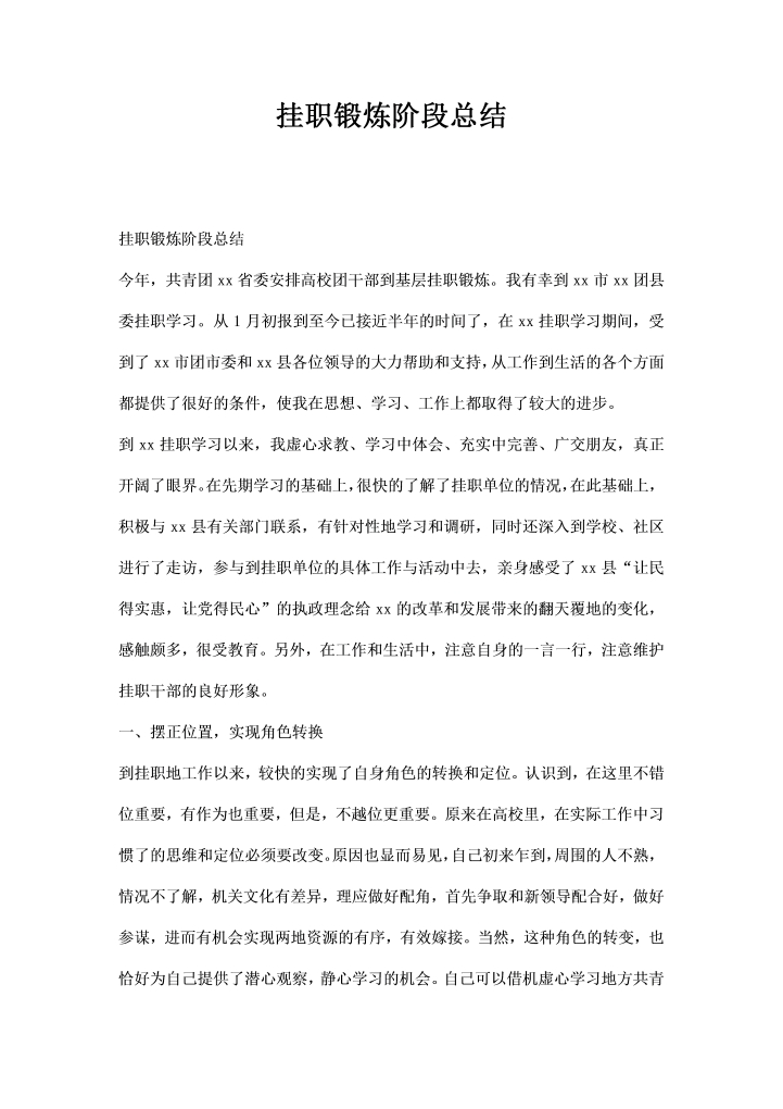 挂职锻炼阶段总结